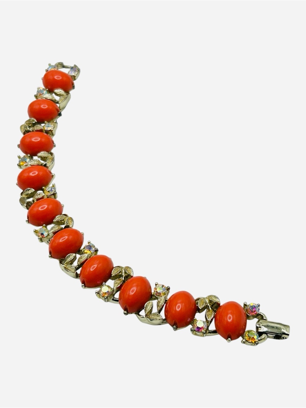 Vintage Lisner Coral Thermoset AB Rhinestone Bracelet